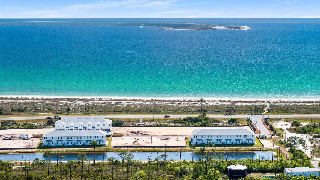 Aerial view of the WindMark Townhomes community in Port Saint Joe, FL, showing layout and nearby surroundings (Image 2).