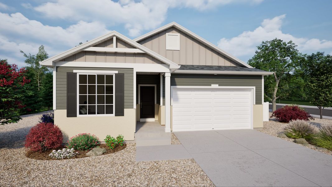 Front exterior of a home in the Brio Collection at Thompson River Ranch community, located in Johnstown, CO (Image 4). Front exterior of a home in the Brio Collection at Thompson River Ranch community, located in Johnstown, CO (Image 4).