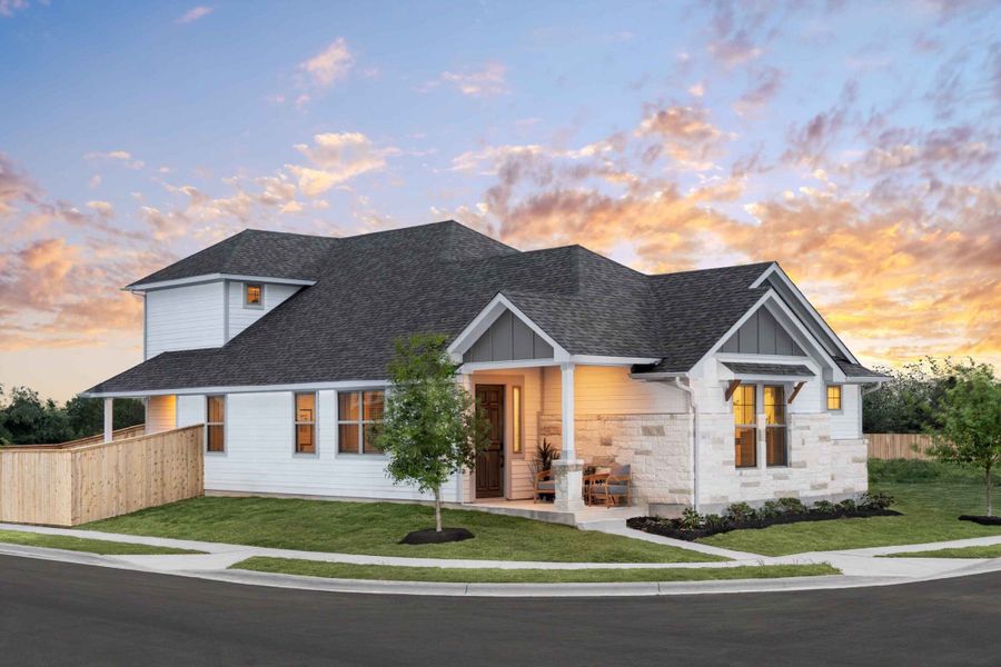 Front exterior of a home in the The Porch at Du Pre community, located in Buda, TX (Image 9).