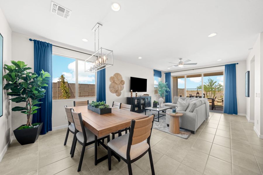 Dining Room & Great Room | Radiance Floorplan | Elara at Moonlight | New Homes in Maricopa, AZ by Landsea Homes