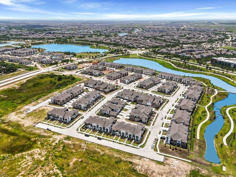 Aerial view of the Bridgeland Central: The Cottages community in Cypress, TX, showing layout and nearby surroundings (Image 19).