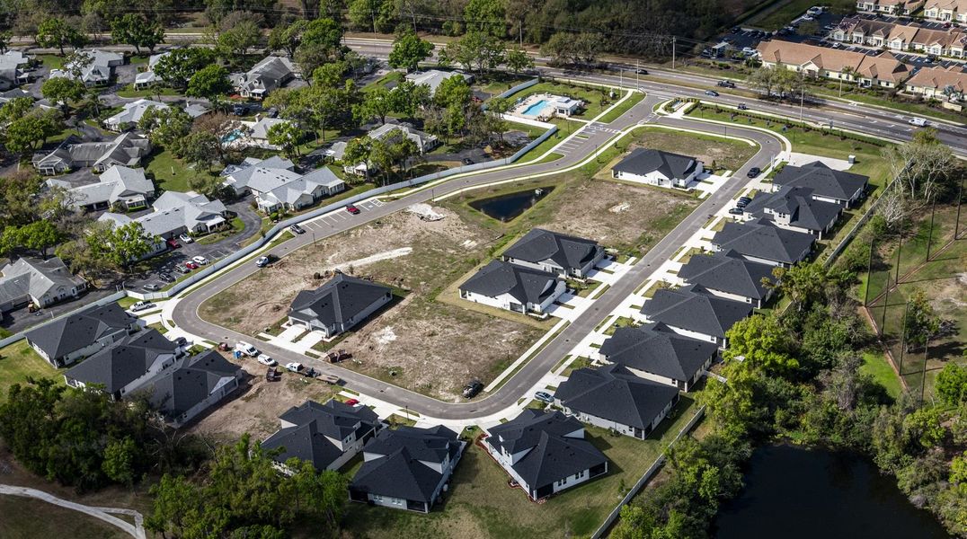 Aerial view of the Fairway Pointe - 55+ Villa Community community in Sun City Center, FL, showing layout and nearby surroundings (Image 7). Aerial view of the Fairway Pointe - 55+ Villa Community community in Sun City Center, FL, showing layout and nearby surroundings (Image 7).