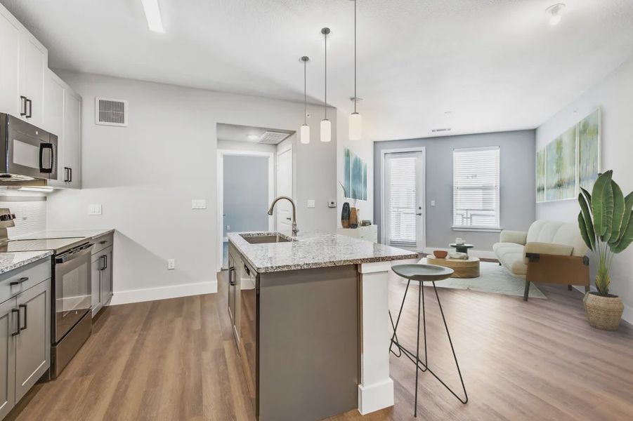 Furnished interior in a model home at Heritage Towers in Lewisville (Image 17).