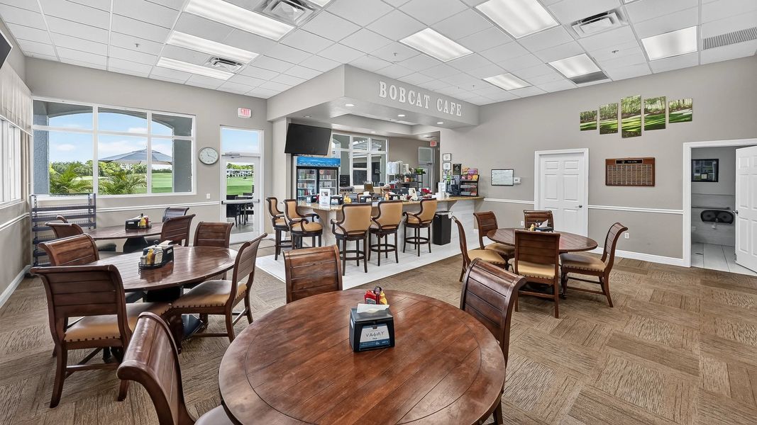Bobcat Cafe with dining tables and bar-style seating