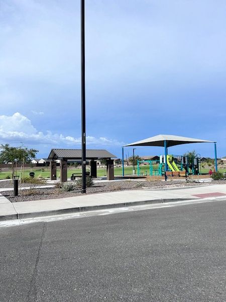 A vibrant community park with a playground in Canyon Views by Starlight Homes, Litchfield Park, AZ.