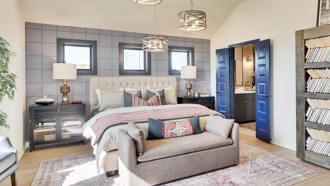 Discover refined elegance with plush furnishings, striking grey wall, and blue accents at Preserve, Lakeside Meadows. Discover refined elegance with plush furnishings, striking grey wall, and blue accents at Preserve, Lakeside Meadows.