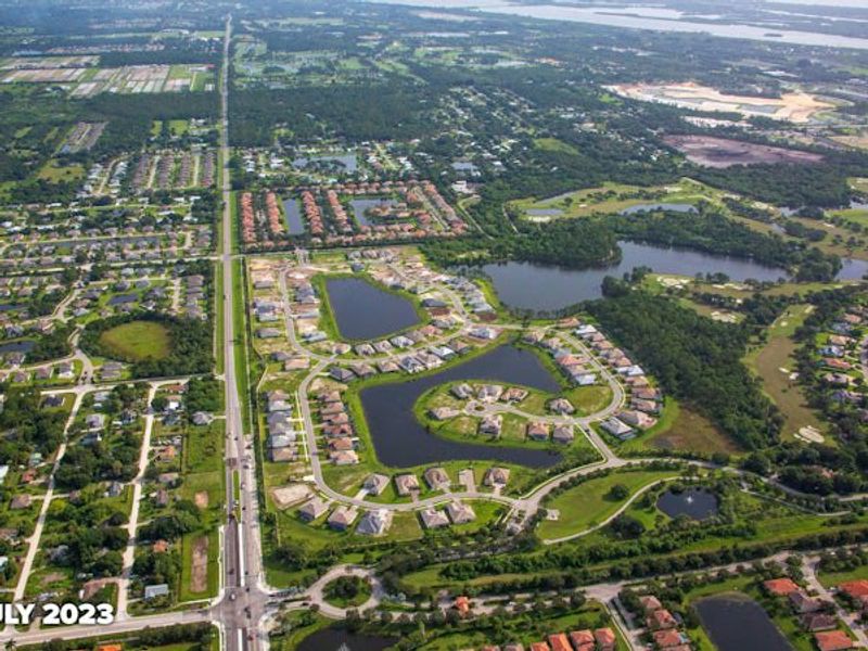 Aerial view of the Bent Pine Preserve community in Vero Beach, FL, showing layout and nearby surroundings (Image 23).