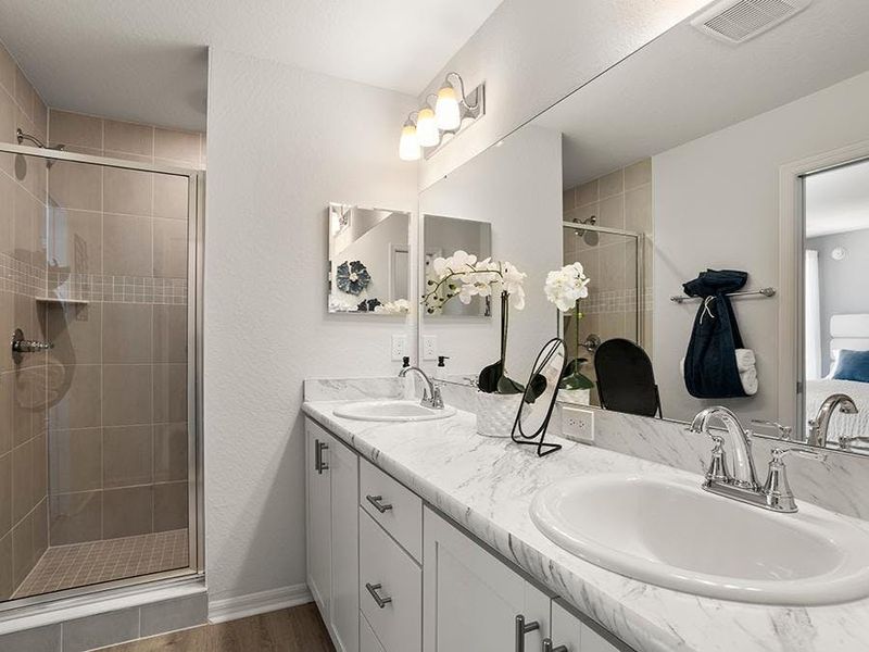 Your suite is complete with a spacious en-suite bath - Catalina townhome model in Winter Haven, FL Your suite is complete with a spacious en-suite bath - Catalina townhome model in Winter Haven, FL