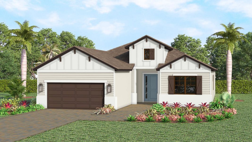 Front exterior of a home in the Kingston South Real Estate and Homes for Sale in Estero, FL - Neal Communities community, located in Estero, FL (Image 12).