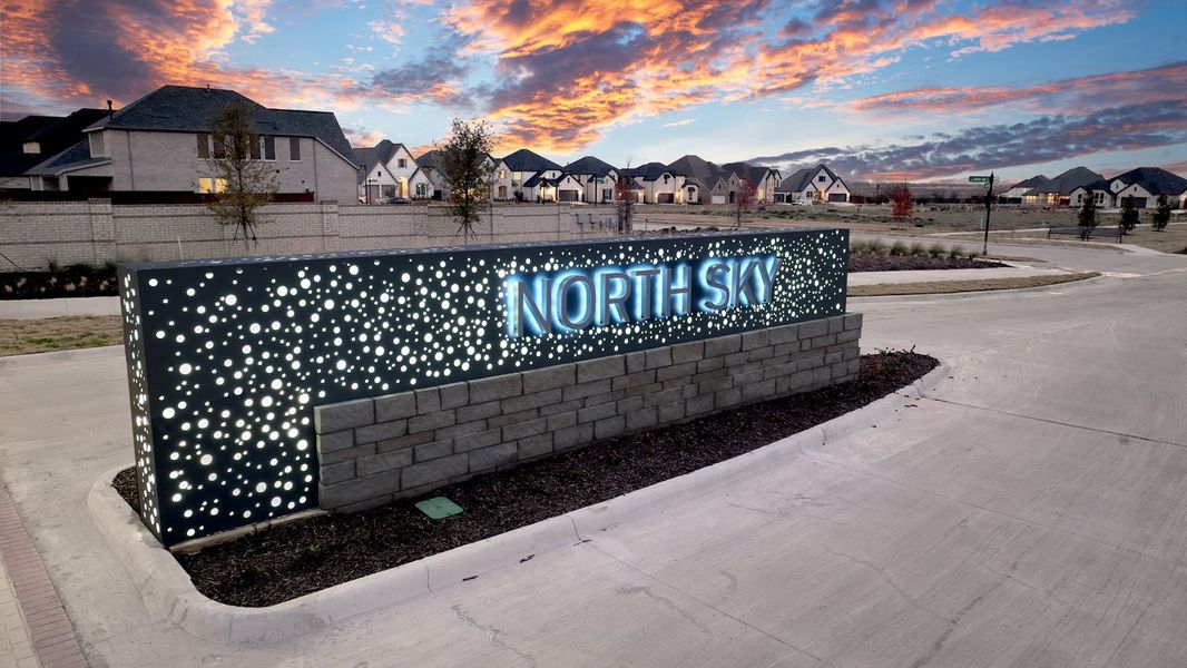 Entrance to the North Sky community in Celina, TX, featuring signage and landscaping (Image 8).