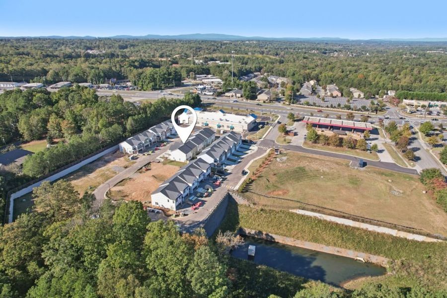Aerial view of the Chastain Heights community in Woodstock, GA, showing layout and nearby surroundings (Image 14).