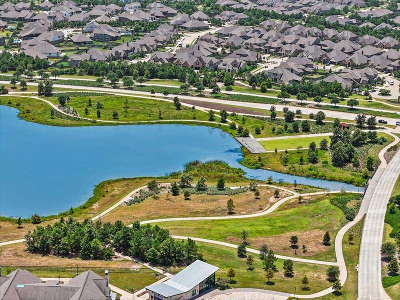 Aerial view of the Bridgeland Central: The Cottages community in Cypress, TX, showing layout and nearby surroundings (Image 26).