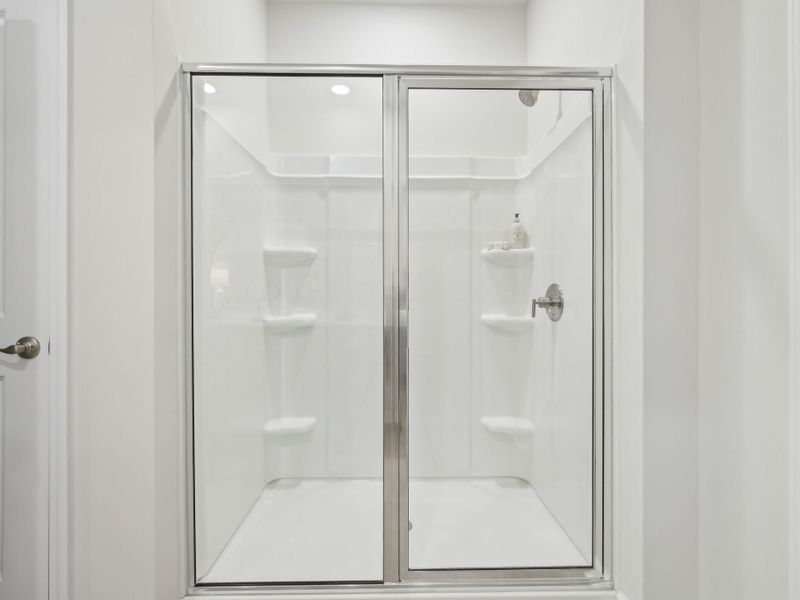 The luxurious primary suite featuring a tray ceiling, dual sinks and a spacious closet.