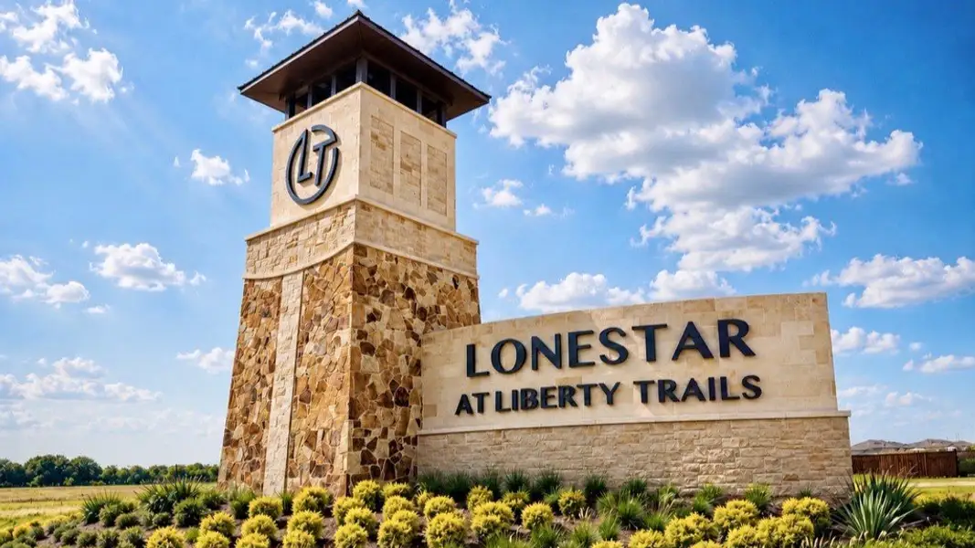 Entrance to the Lonestar at Liberty Trails community in Justin, TX, featuring signage and landscaping (Image 1). Entrance to the Lonestar at Liberty Trails community in Justin, TX, featuring signage and landscaping (Image 1).