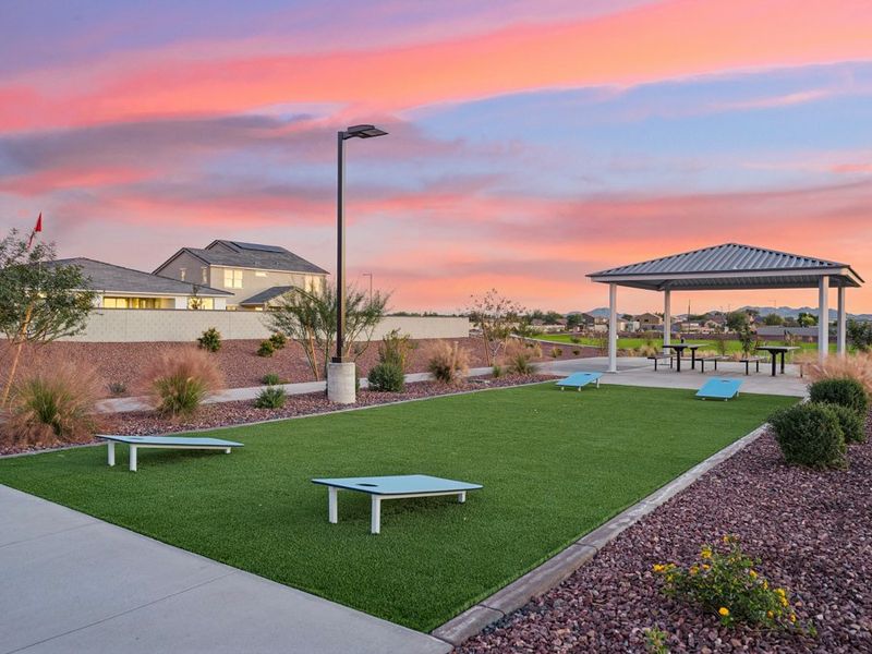 A park with benches and a gazebo.