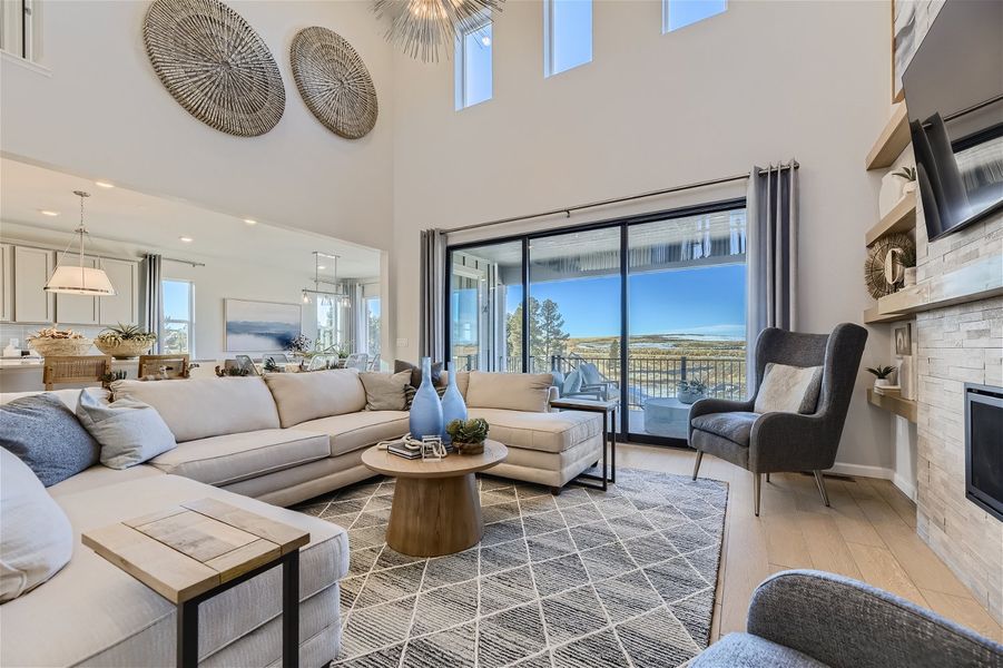A living room with a large window.