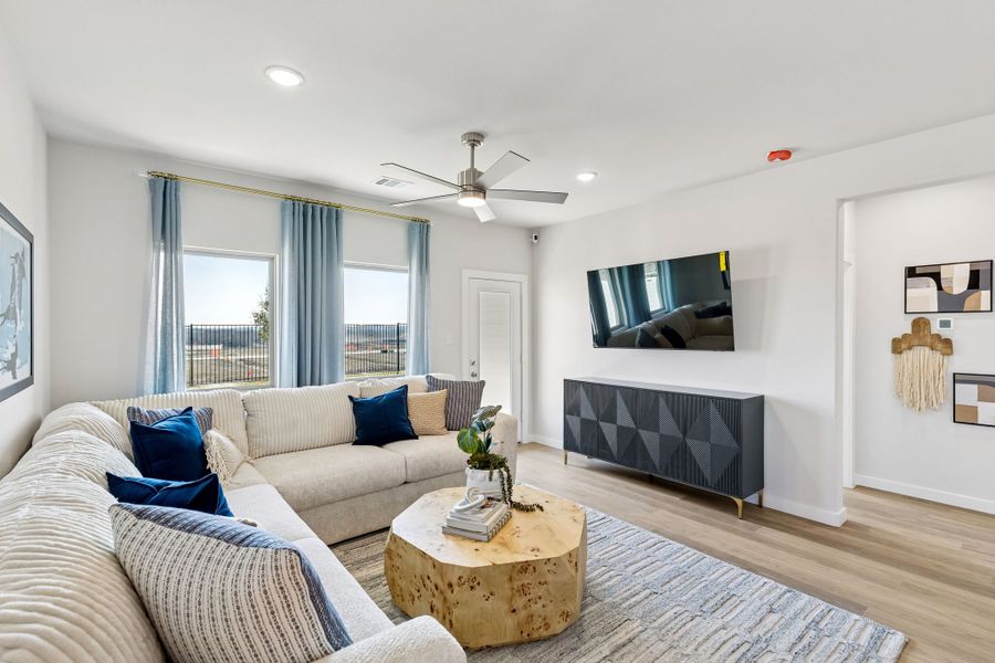Living Room in a Nicholson Ranch Magnolia Model Home in Lavon TX by Trophy Signature Homes