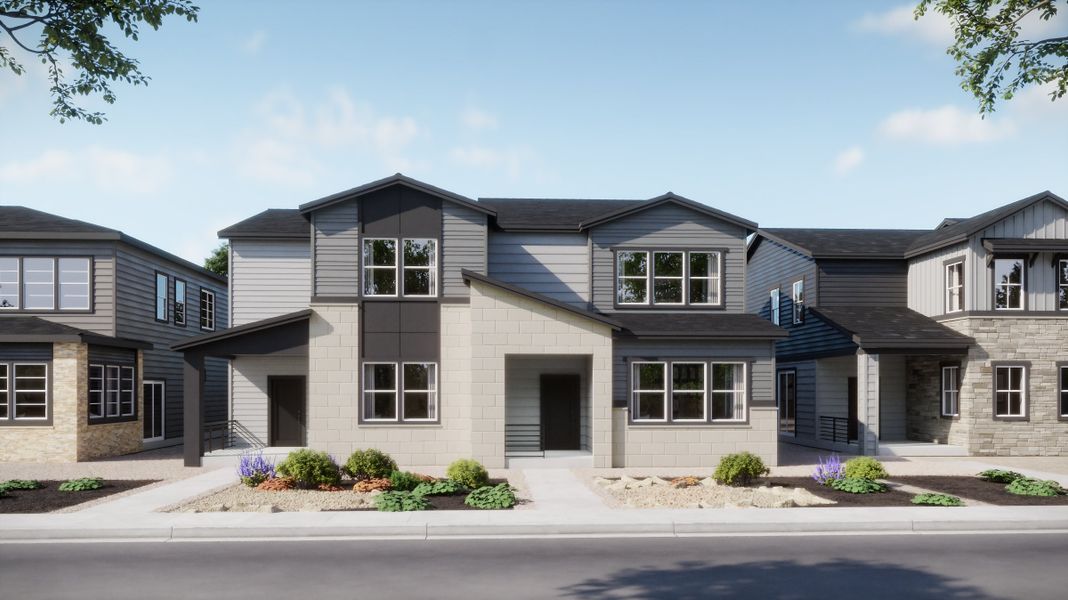Front exterior of a home in the The Duets Collection at Harvest Crossing community, located in Aurora, CO (Image 3).