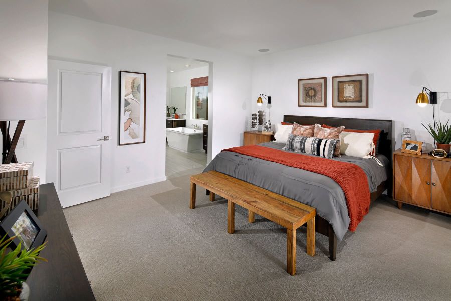 Primary Bedroom in Amber Floorplan modeled at The Enclave at Mission Royale