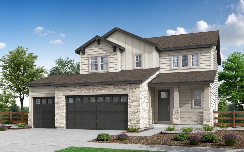 Front exterior of a home in the Prelude at The Aurora Highlands community, located in Aurora, CO (Image 7). Front exterior of a home in the Prelude at The Aurora Highlands community, located in Aurora, CO (Image 7).