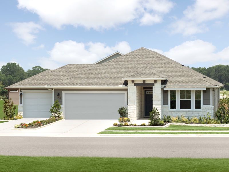 Front exterior of a home in the Riverbend at Double Eagle - Boulevard Collection community, located in Cedar Creek, TX (Image 5).