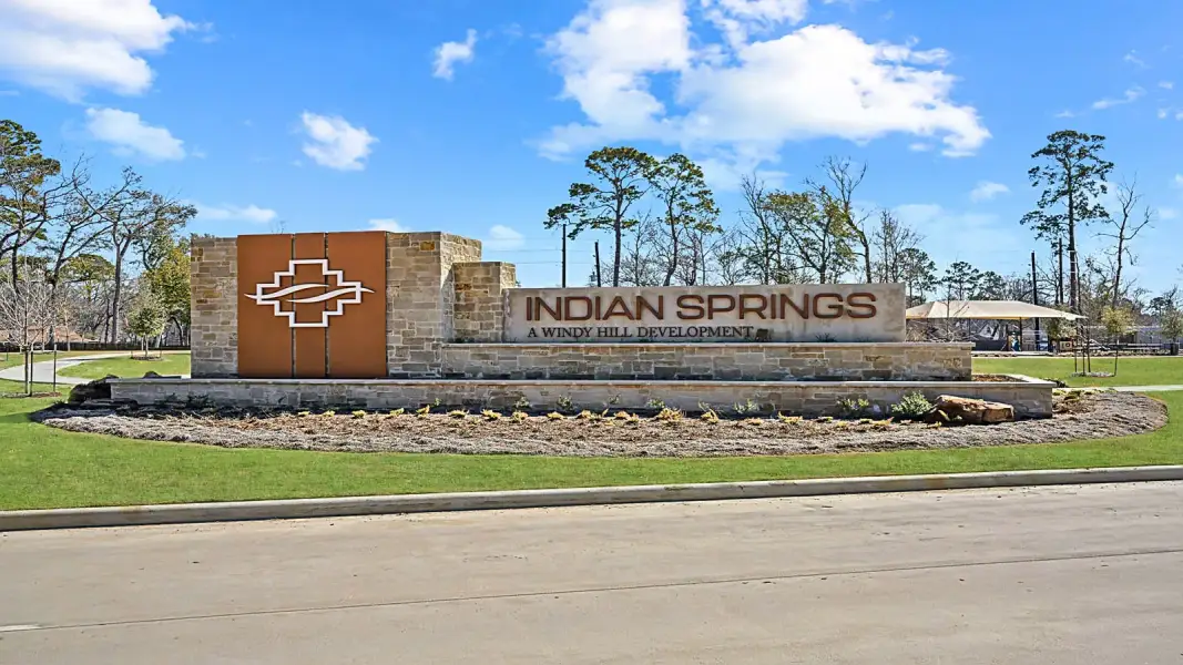 Entrance to the Indian Springs community in Crosby, TX, featuring signage and landscaping (Image 1). Entrance to the Indian Springs community in Crosby, TX, featuring signage and landscaping (Image 1).