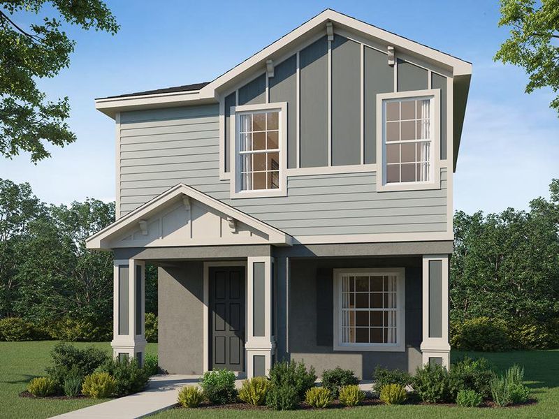 These two-story bungalows feature attractive curb appeal thanks to Craftsman-style exterior details and a front porch.