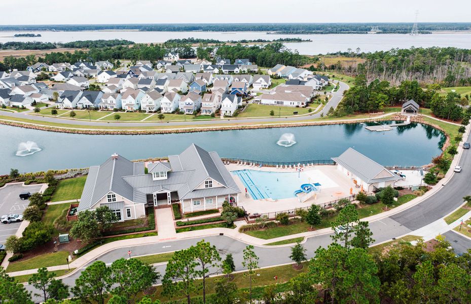 Aerial view of the Lakeside Townes at Riverlights community in Wilmington, NC, showing layout and nearby surroundings (Image 9).