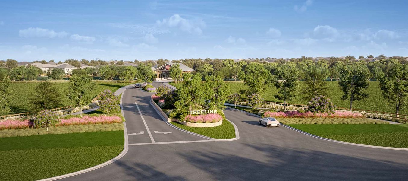 Entrance to the Treeline community in Justin, TX, featuring signage and landscaping (Image 2).