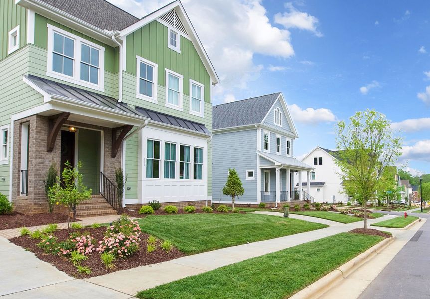 Front exterior of a home in the Oakdale at Mordecai - Raleigh - Robuck Homes community, located in Garner, NC (Image 11). Front exterior of a home in the Oakdale at Mordecai - Raleigh - Robuck Homes community, located in Garner, NC (Image 11).