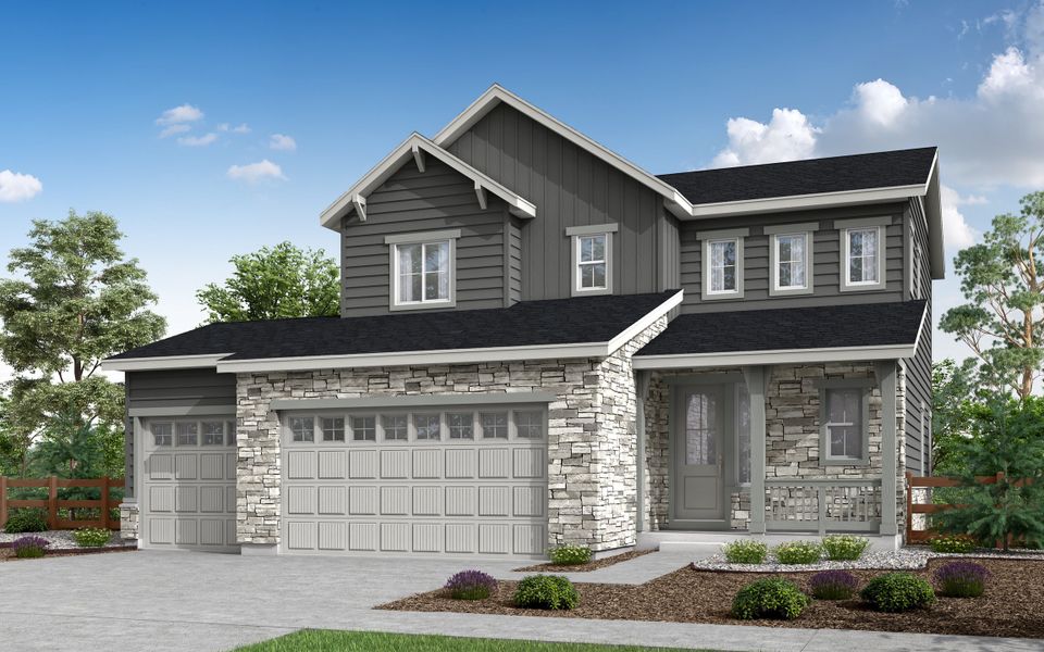 Front exterior of a home in the Prelude at The Aurora Highlands community, located in Aurora, CO (Image 8). Front exterior of a home in the Prelude at The Aurora Highlands community, located in Aurora, CO (Image 8).