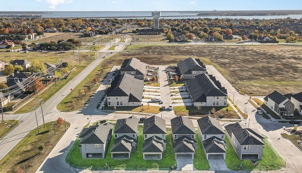 Aerial view of the Canterbury Cove community in Rowlett, TX, showing layout and nearby surroundings (Image 5). Aerial view of the Canterbury Cove community in Rowlett, TX, showing layout and nearby surroundings (Image 5).