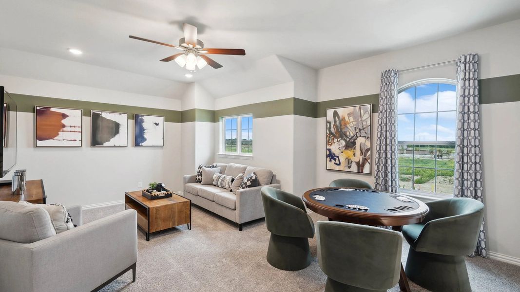 Sophisticated game room featuring plush seating, abstract artwork, and expansive views. Located in prestigious Hulen Trails. Sophisticated game room featuring plush seating, abstract artwork, and expansive views. Located in prestigious Hulen Trails.