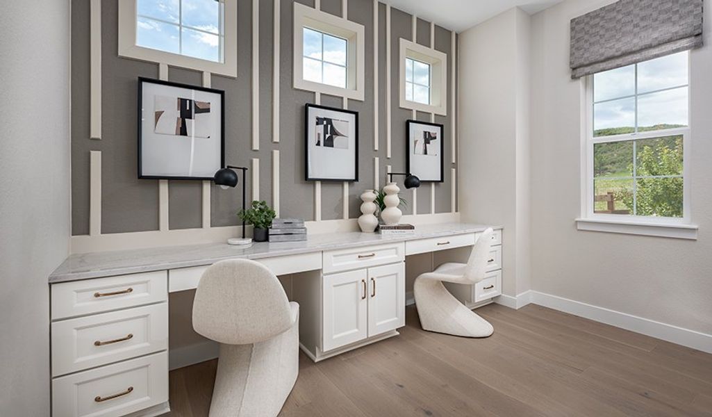 Furnished interior in a model home at Chateau at the Meadows in Castle Rock (Image 11).