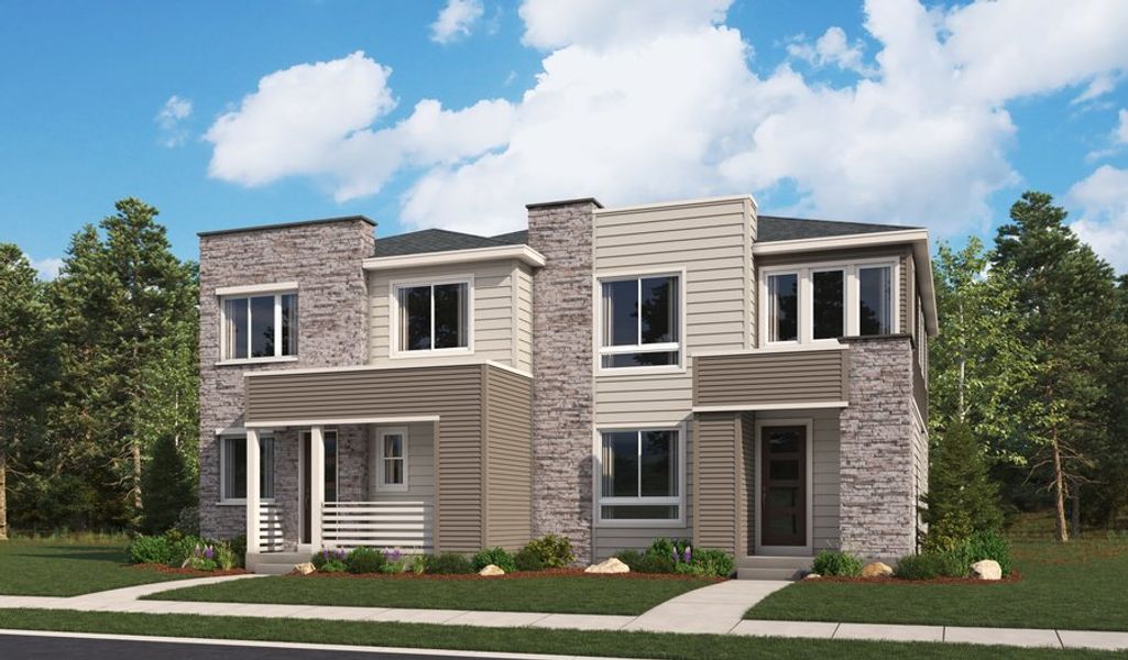 Front exterior of a home in the The Duos at Looking Glass community, located in Parker, CO (Image 4).