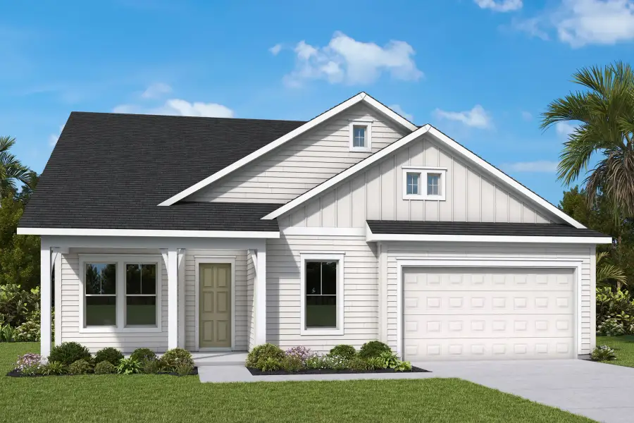 Front exterior of a home in the Sagebrush at EverRange – Executive Collection community, located in Jacksonville, FL (Image 11). Front exterior of a home in the Sagebrush at EverRange – Executive Collection community, located in Jacksonville, FL (Image 11).