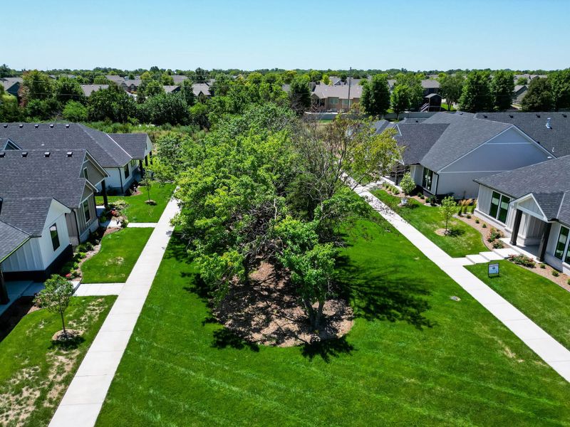 Aerial view of the The Courtyards at Jacobs Farm community in Wichita, KS, showing layout and nearby surroundings (Image 15). Aerial view of the The Courtyards at Jacobs Farm community in Wichita, KS, showing layout and nearby surroundings (Image 15).