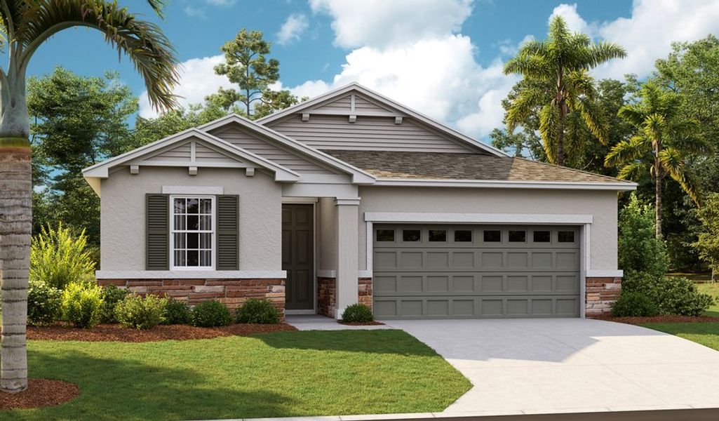 Front exterior of a home in the Pine Grove Reserve community, located in St. Cloud, FL (Image 1).