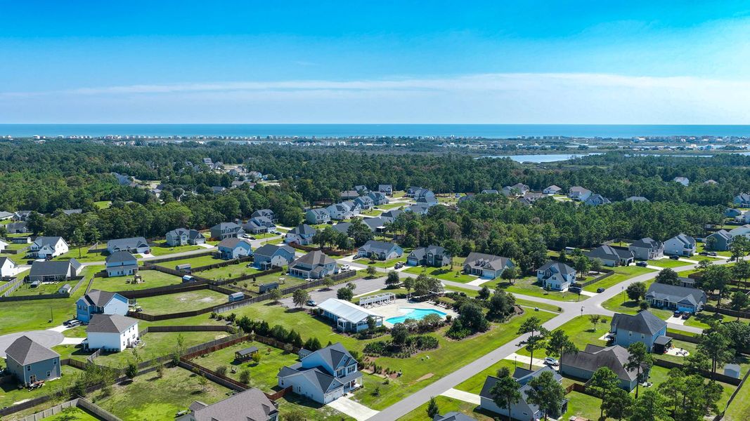 Aerial view of the The Preserve at Tidewater community in Sneads Ferry, NC, showing layout and nearby surroundings (Image 5).