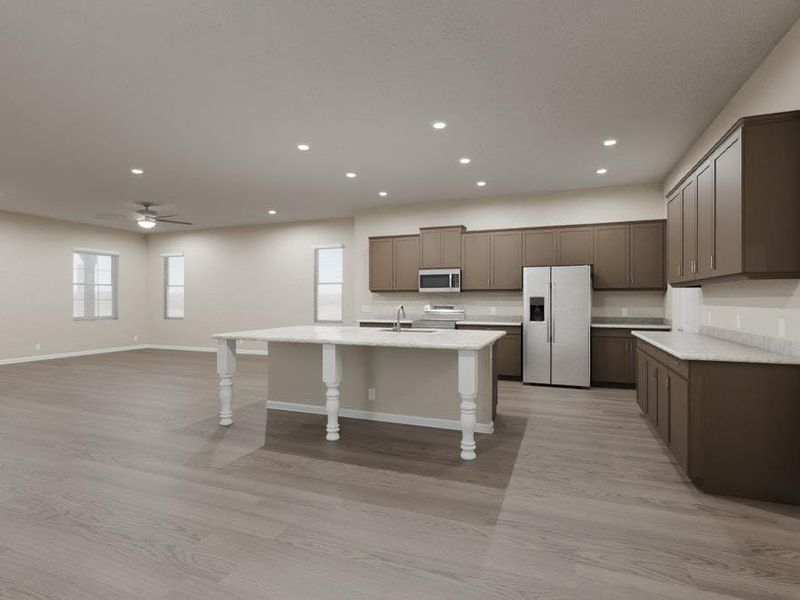 Homes in The Magnolias feature spacious kitchens with large islands, quartz counters, and a walk-in pantry. (Artist`s rendering)