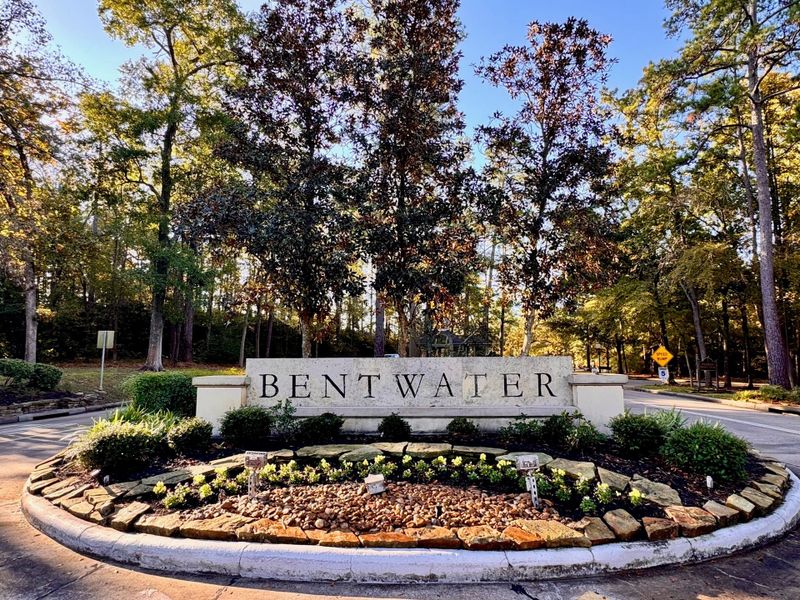 Entrance to the Bentwater community in Montgomery, TX, featuring signage and landscaping (Image 2). Entrance to the Bentwater community in Montgomery, TX, featuring signage and landscaping (Image 2).