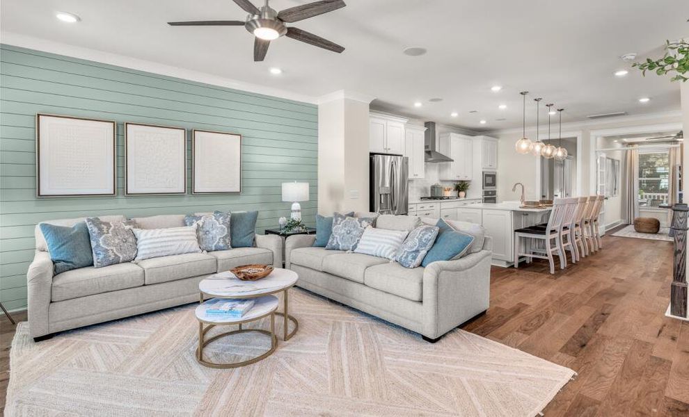 Furnished interior in a model home at The Bluffs at Pinefield Townhomes in Charleston (Image 6). Furnished interior in a model home at The Bluffs at Pinefield Townhomes in Charleston (Image 6).