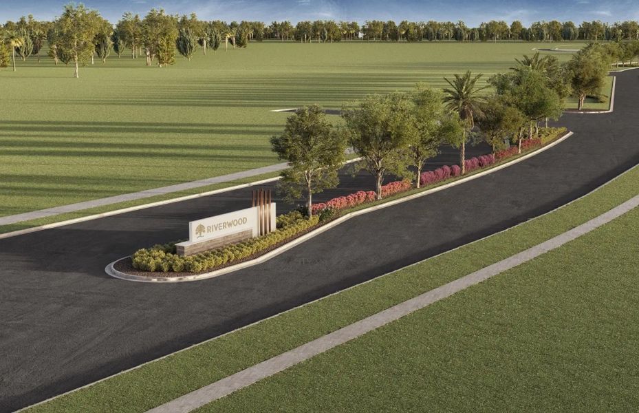 Main entrance to the Riverwood master-planned community in Zephyrhills, FL, featuring its landmark signage (Image 2). Main entrance to the Riverwood master-planned community in Zephyrhills, FL, featuring its landmark signage (Image 2).