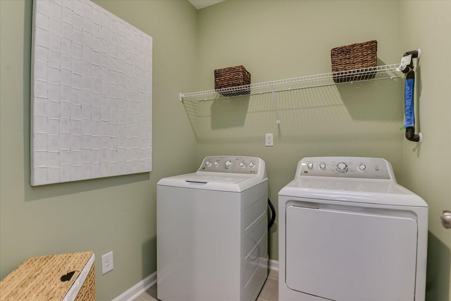 A spacious laundry room provides room for storage and organization A spacious laundry room provides room for storage and organization