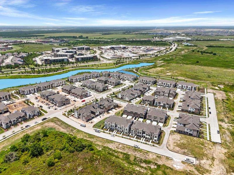 Aerial view of the Bridgeland Central: The Cottages community in Cypress, TX, showing layout and nearby surroundings (Image 13).