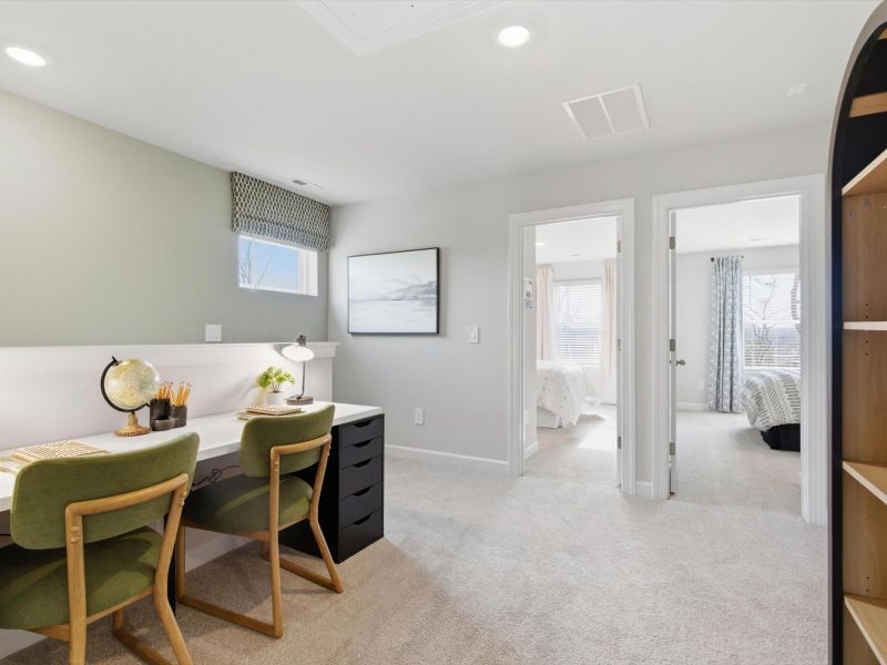 Furnished interior in a model home at Crossing at Abner Creek Townes in Greer (Image 11). Furnished interior in a model home at Crossing at Abner Creek Townes in Greer (Image 11).