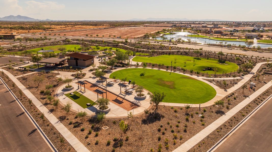 Aerial view of the Blossom Rock Reserve Series community in Apache Junction, AZ, showing layout and nearby surroundings (Image 10). Aerial view of the Blossom Rock Reserve Series community in Apache Junction, AZ, showing layout and nearby surroundings (Image 10).