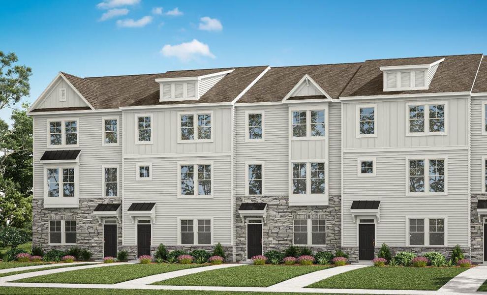 Front exterior of a home in the 40 at White Oak Townhomes community, located in Garner, NC (Image 1). Front exterior of a home in the 40 at White Oak Townhomes community, located in Garner, NC (Image 1).