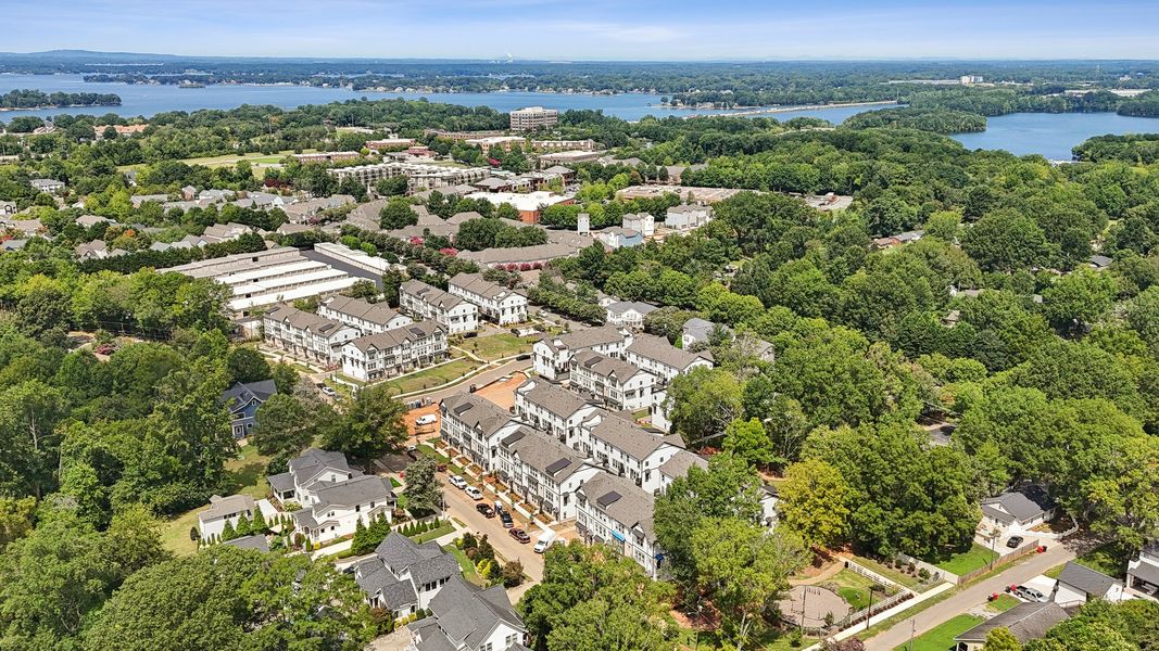 Aerial view of the Parkside Commons community in Davidson, NC, showing layout and nearby surroundings (Image 1).
