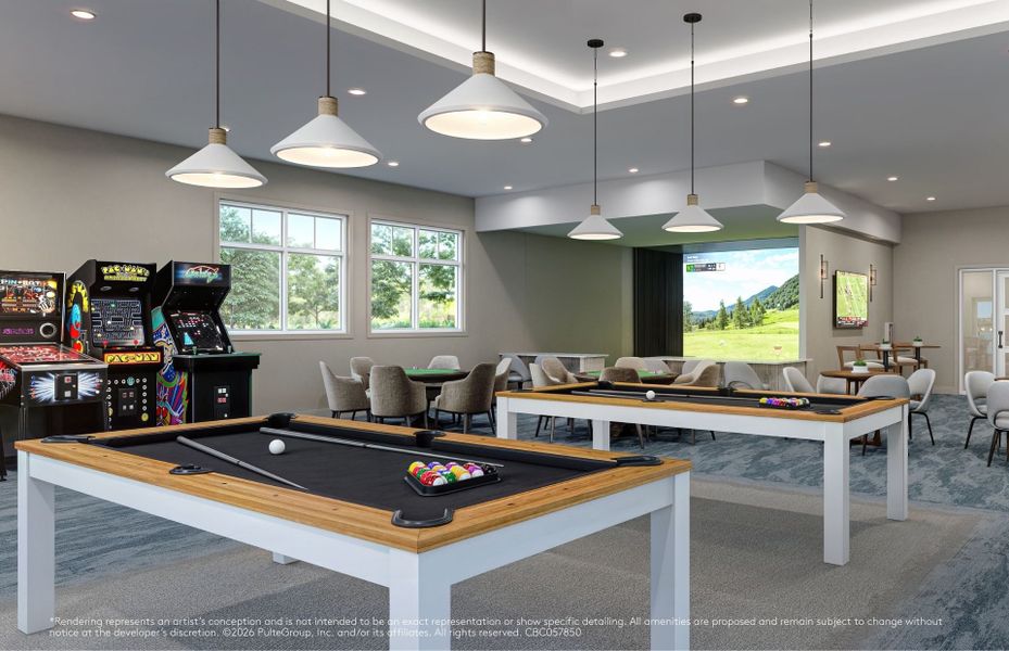 Game room in the social clubhouse at BeachWalk, a resort lifestyle community in Englewood, Florida Game room in the social clubhouse at BeachWalk, a resort lifestyle community in Englewood, Florida